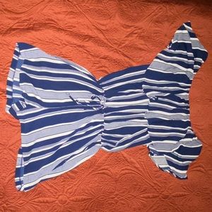 Off the Should Striped Blue Romper
